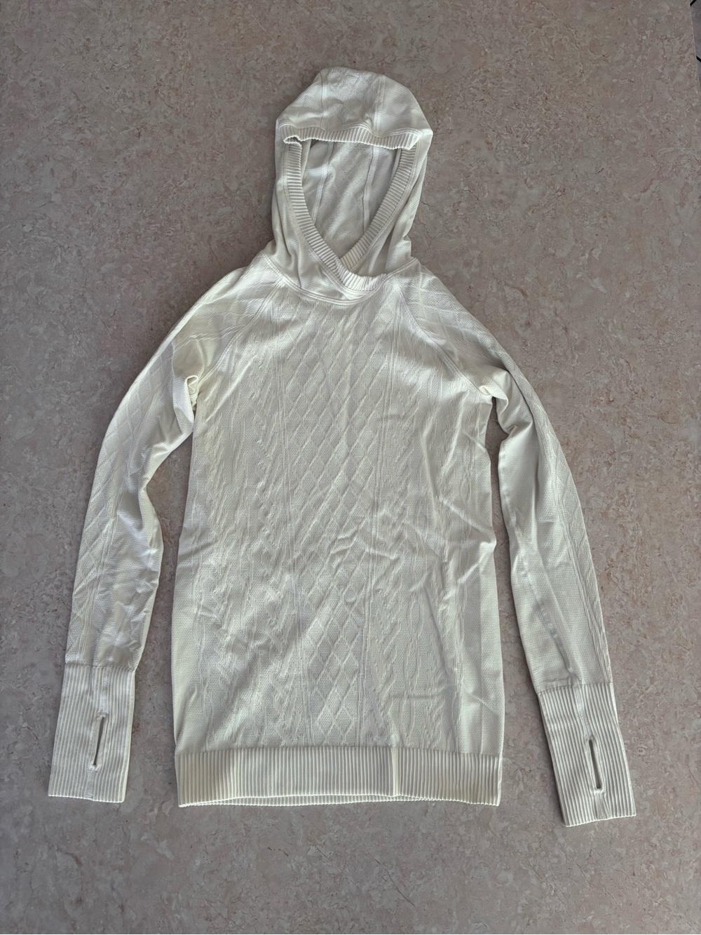 lululemon athletica Off White Cable-Knit Hooded Pullover